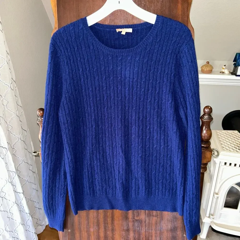 Kier + J 100% Cashmere Cable Knit Sweater dark blue size 1X cable knit